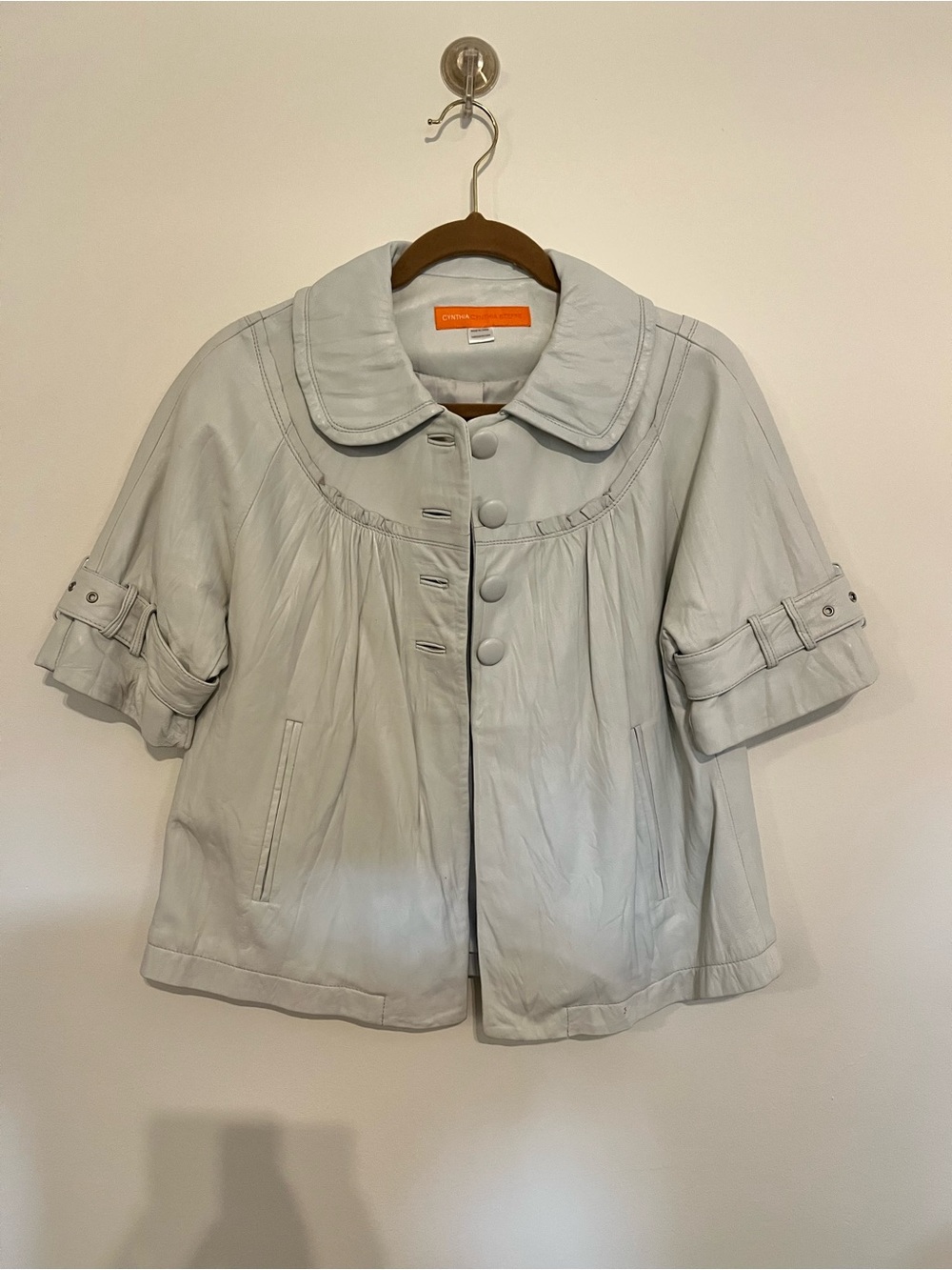 Light Gray Short Sleeve Leather Jacket Cynthia Steffe